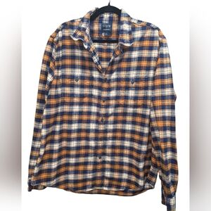 J. Crew Men's XL Plaid Flannel Shirt Navy Rust Orange 100% Cotton Lumberjack